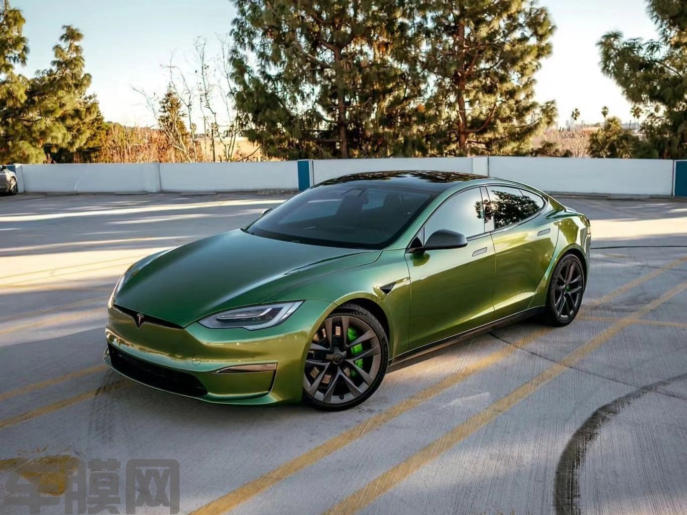 特斯拉Model S PET曼巴绿改色膜 效果图
