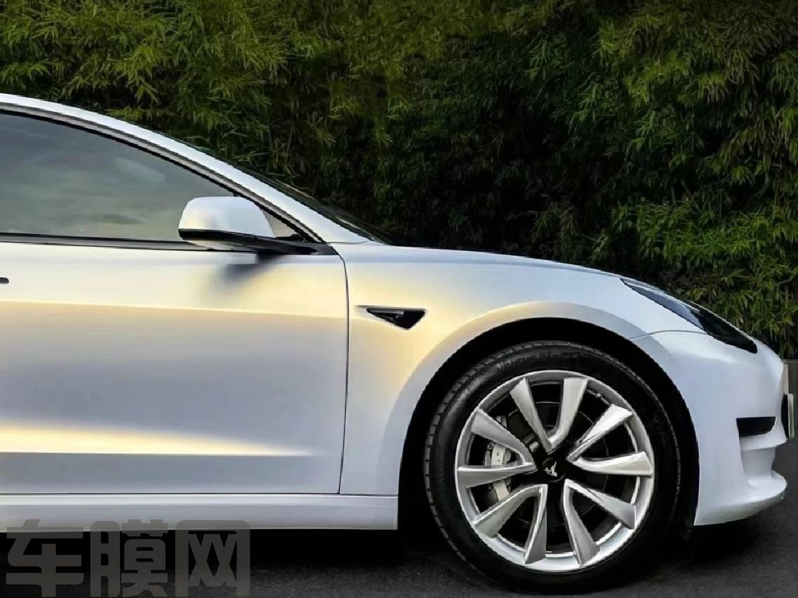 特斯拉Model3 哑面白变金改色膜 效果图