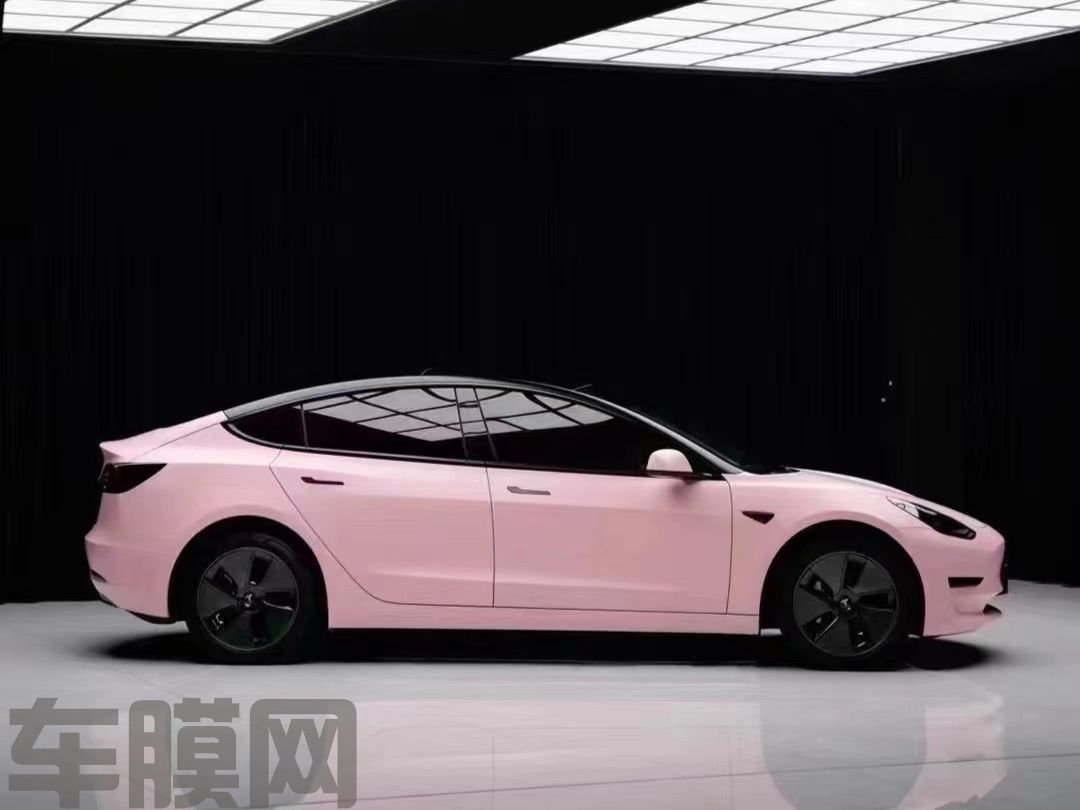 特斯拉Model3 樱花粉改色膜 效果图