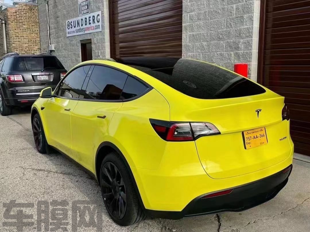 特斯拉Model Y 高亮柠檬黄改色膜 效果图