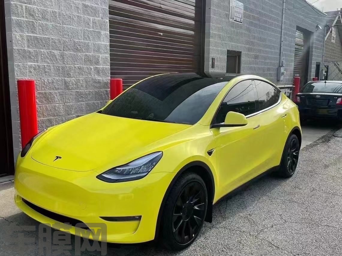 特斯拉Model Y 高亮柠檬黄改色膜 效果图