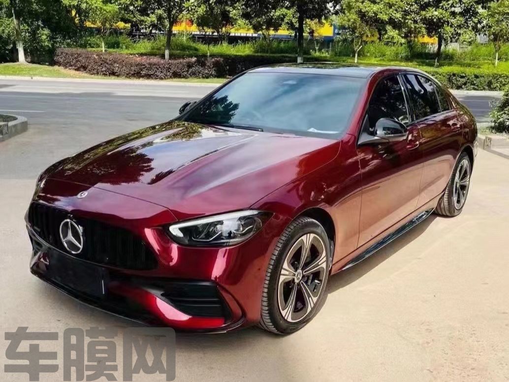 奔驰C级 液态金属龙血红改色膜 效果图
