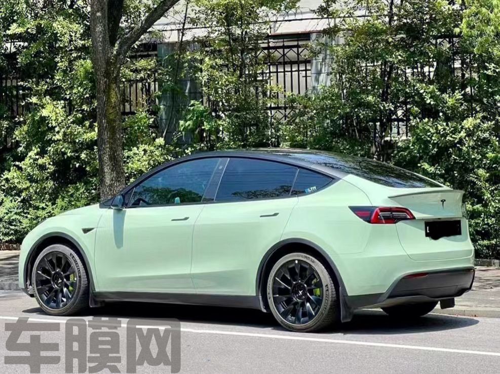 特斯拉Model Y 水晶卡其绿改色膜 效果图