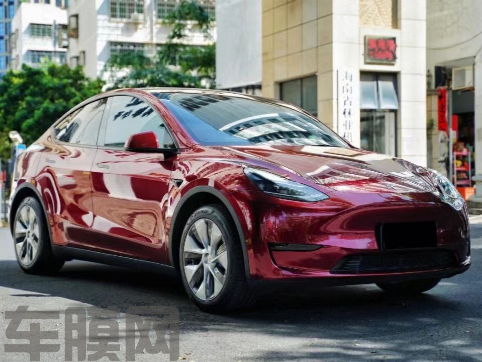 特斯拉Model Y 液态龙血红改色膜 效果图