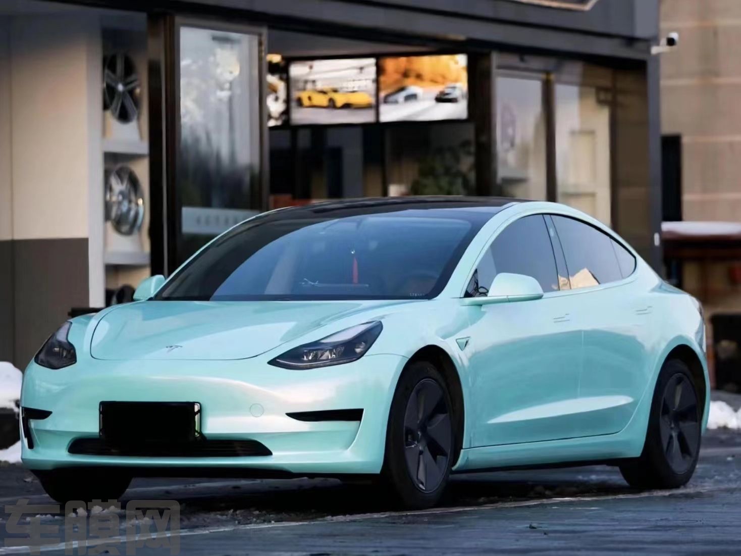 特斯拉Model 3 蒂芙尼蓝改色膜 效果图