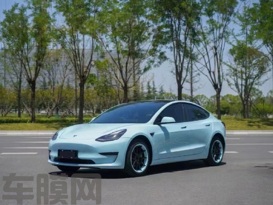 特斯拉Model 3 冰川蓝改色膜 效果图