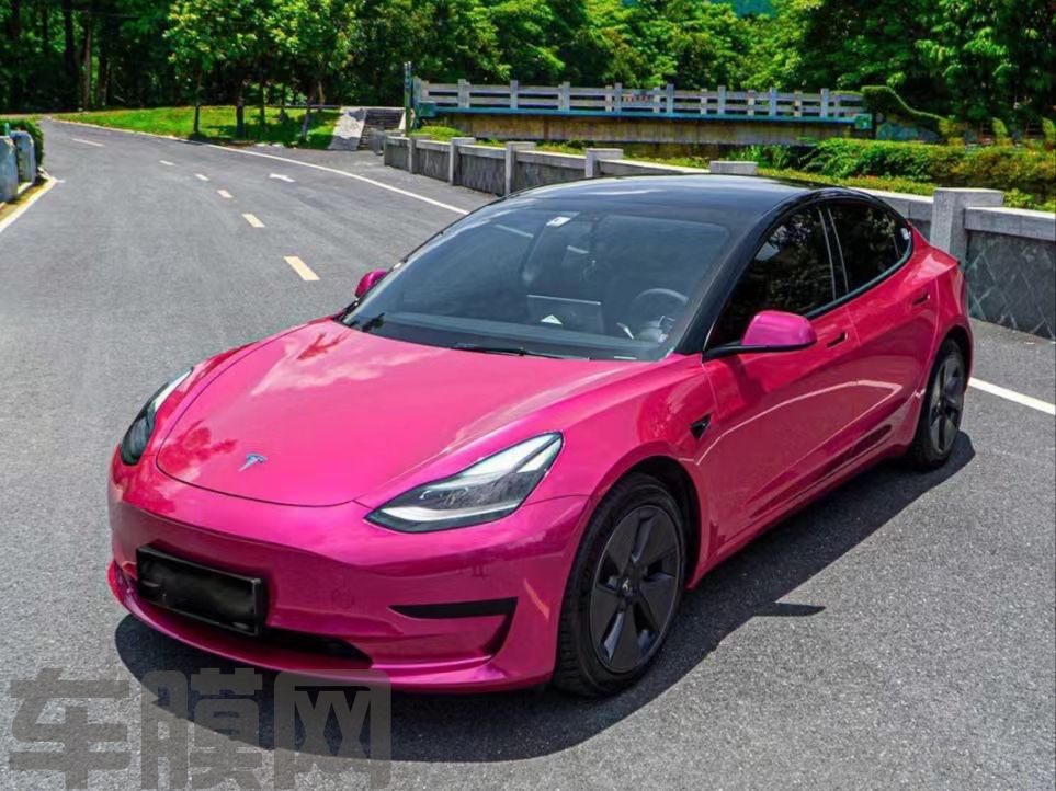 特斯拉Model 3 玫瑰红改色膜 效果图