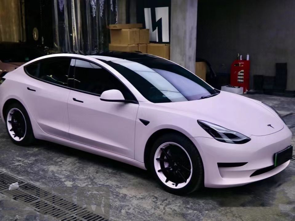 特斯拉Model 3 玫瑰水粉改色膜 效果图