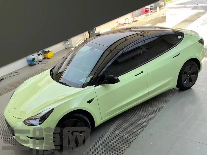 特斯拉Model 3 牛油果绿改色膜 效果图