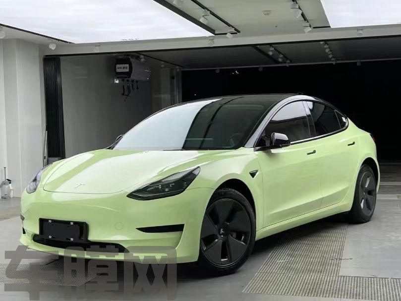 特斯拉Model 3 牛油果绿改色膜 效果图