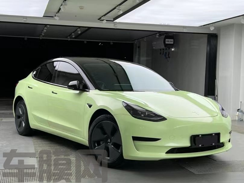 特斯拉Model 3 牛油果绿改色膜 效果图