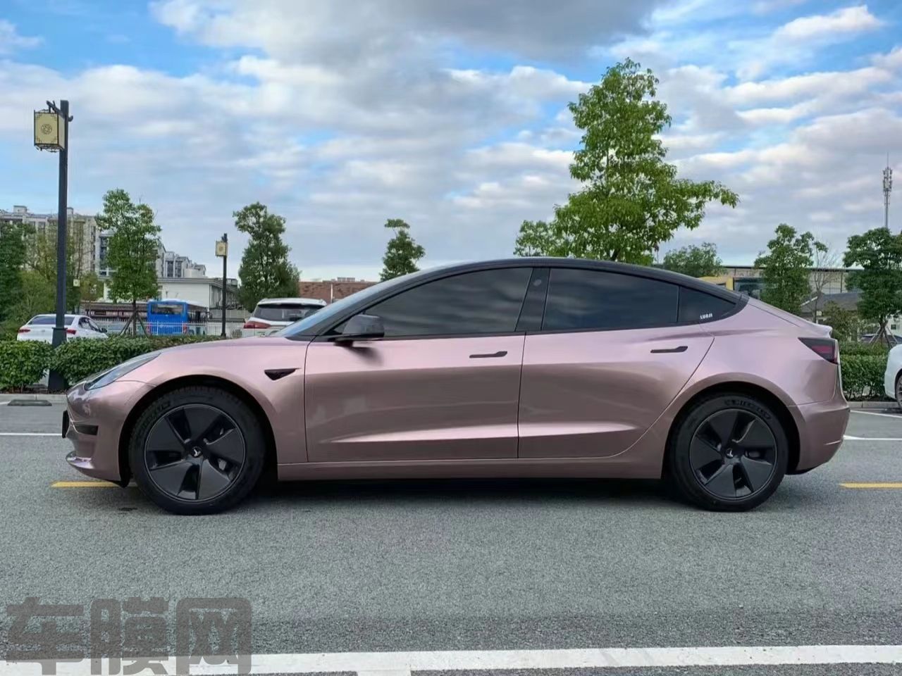 特斯拉Model 3 冰莓粉改色膜 效果图