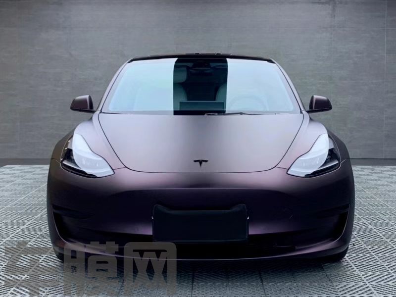 特斯拉Model 3 超哑黑幻紫改色膜 效果图