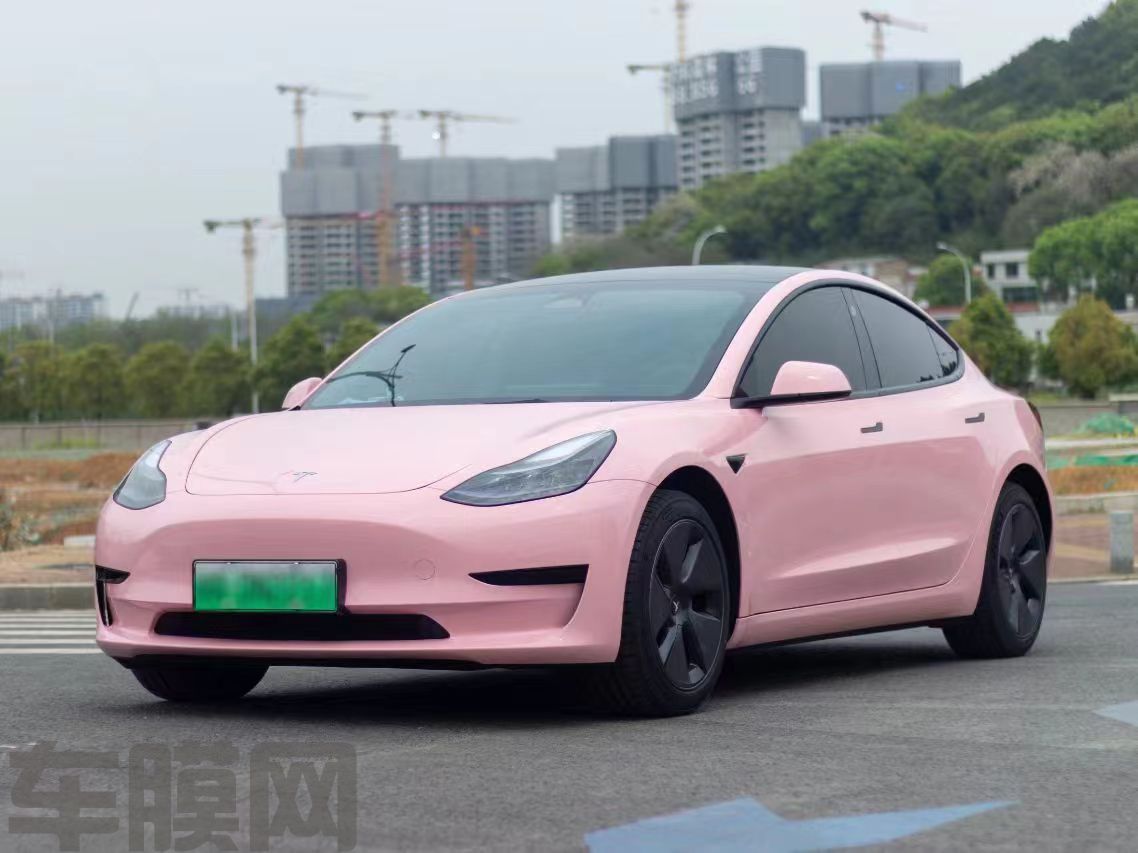 特斯拉Model 3 樱花粉改色膜 效果图